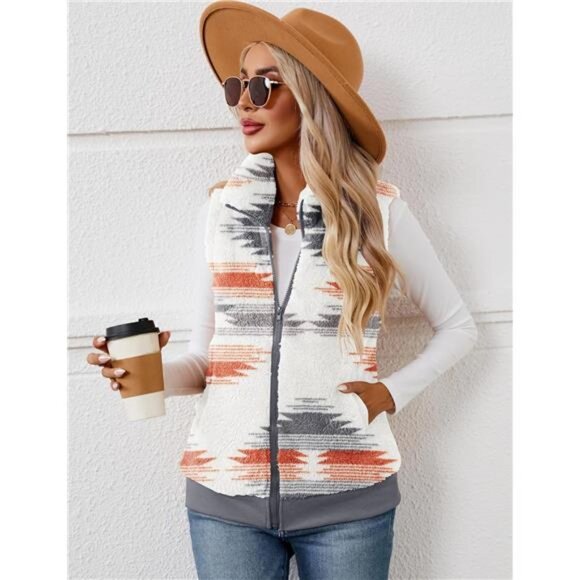 New Womens Fuzzy Fleece Vest, Casual Warm Sleeveless Zip Up Sherpa Vest - Picture 2 of 6